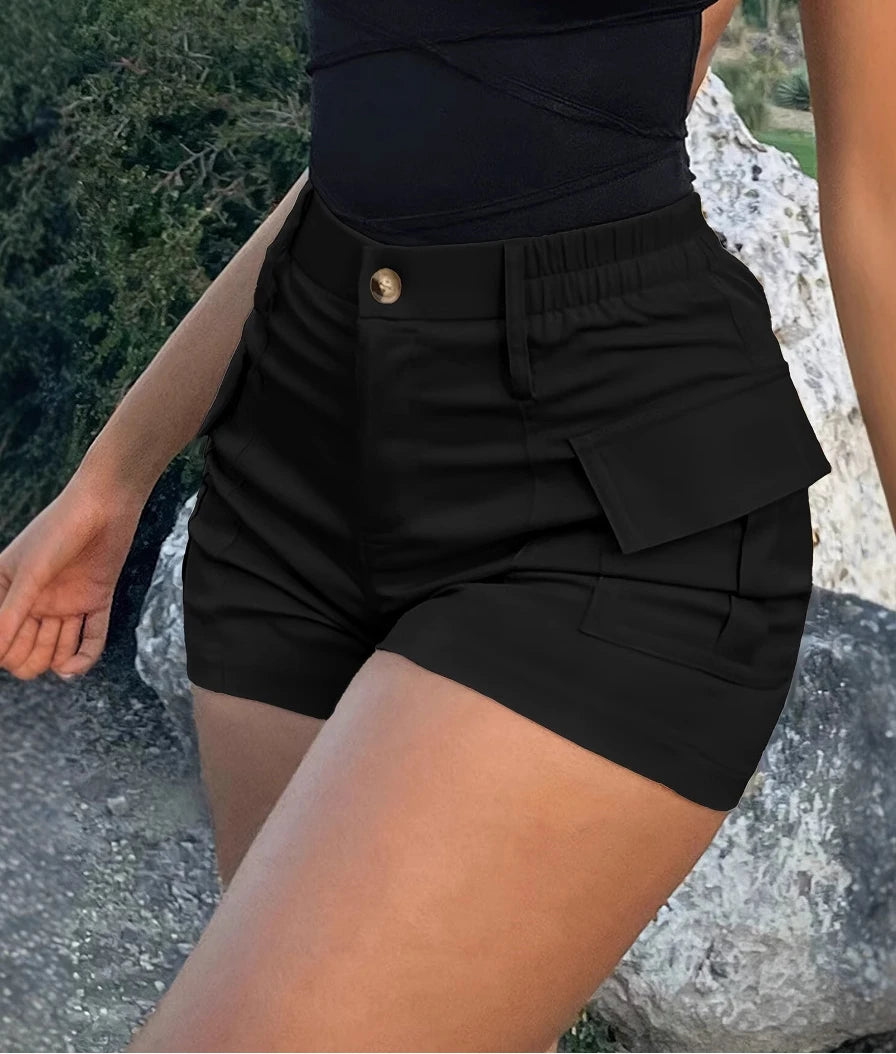 Pantalones cortos informales para mujer, ropa de calle con botones de cintura alta, pantalones cortos Cargo con bolsillo Y2K, primavera 2025