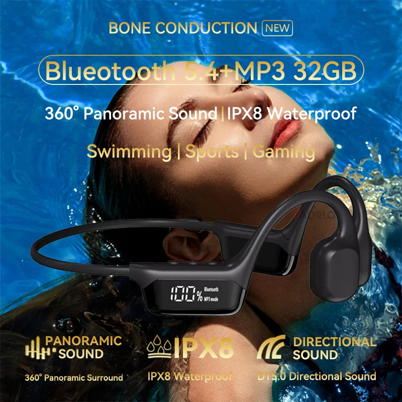 Xiaomi-auriculares de conducción ósea, inalámbricos por Bluetooth 5,4, deportivos, IPX8, resistentes al agua, para nadar, con reproductor MP3 de 32G RAM