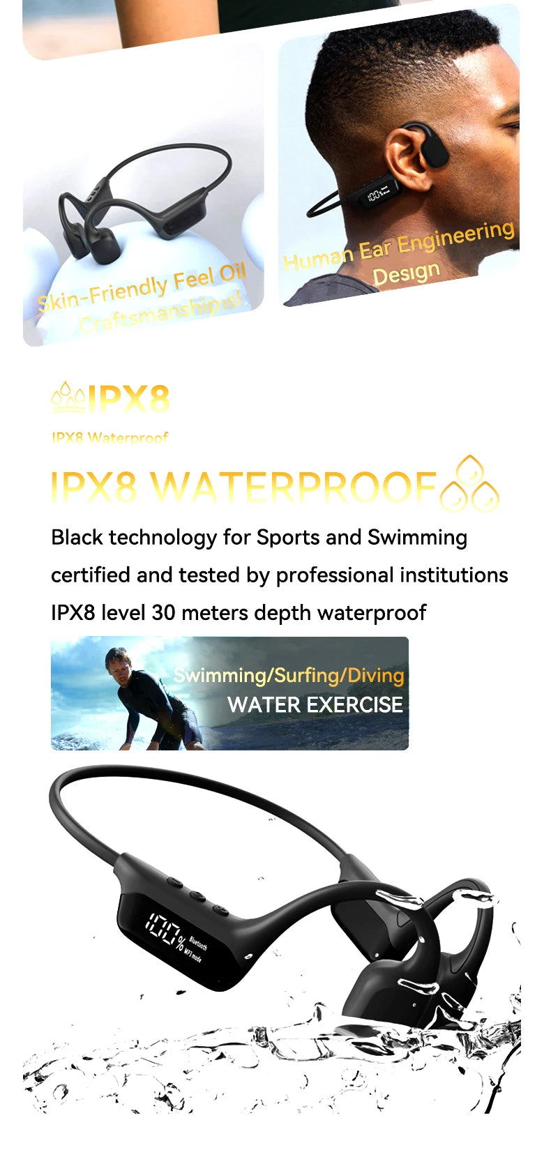 Xiaomi-auriculares de conducción ósea, inalámbricos por Bluetooth 5,4, deportivos, IPX8, resistentes al agua, para nadar, con reproductor MP3 de 32G RAM