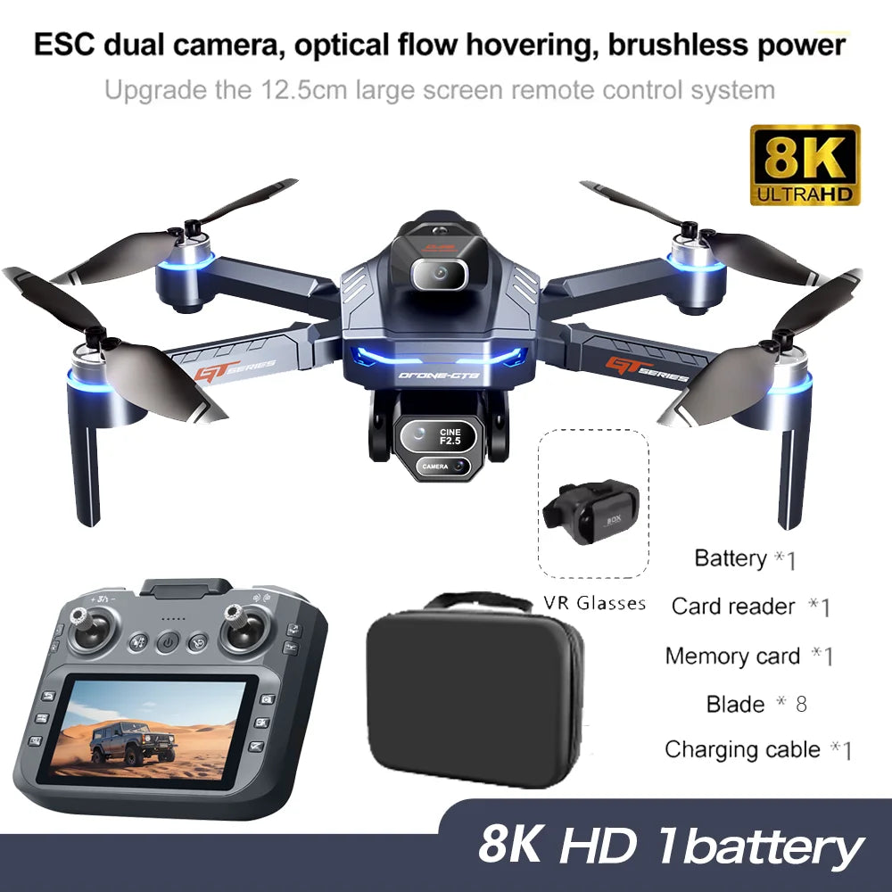 2025 Nuevo GT8 Drone GPS 8K Profesional HD 360 ° Cámaras duales 5G WIFI motores sin escobillas evitación de obstáculos juguetes de cuadricóptero plegables