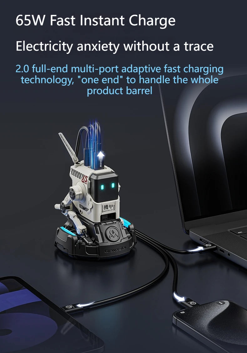 Cargador rápido GaN de tres puertos de 65W, apariencia mecánica, USB-C, protección de carga de USB-A, adecuado para QC PD, iPhone, tableta, carga de ordenador portátil