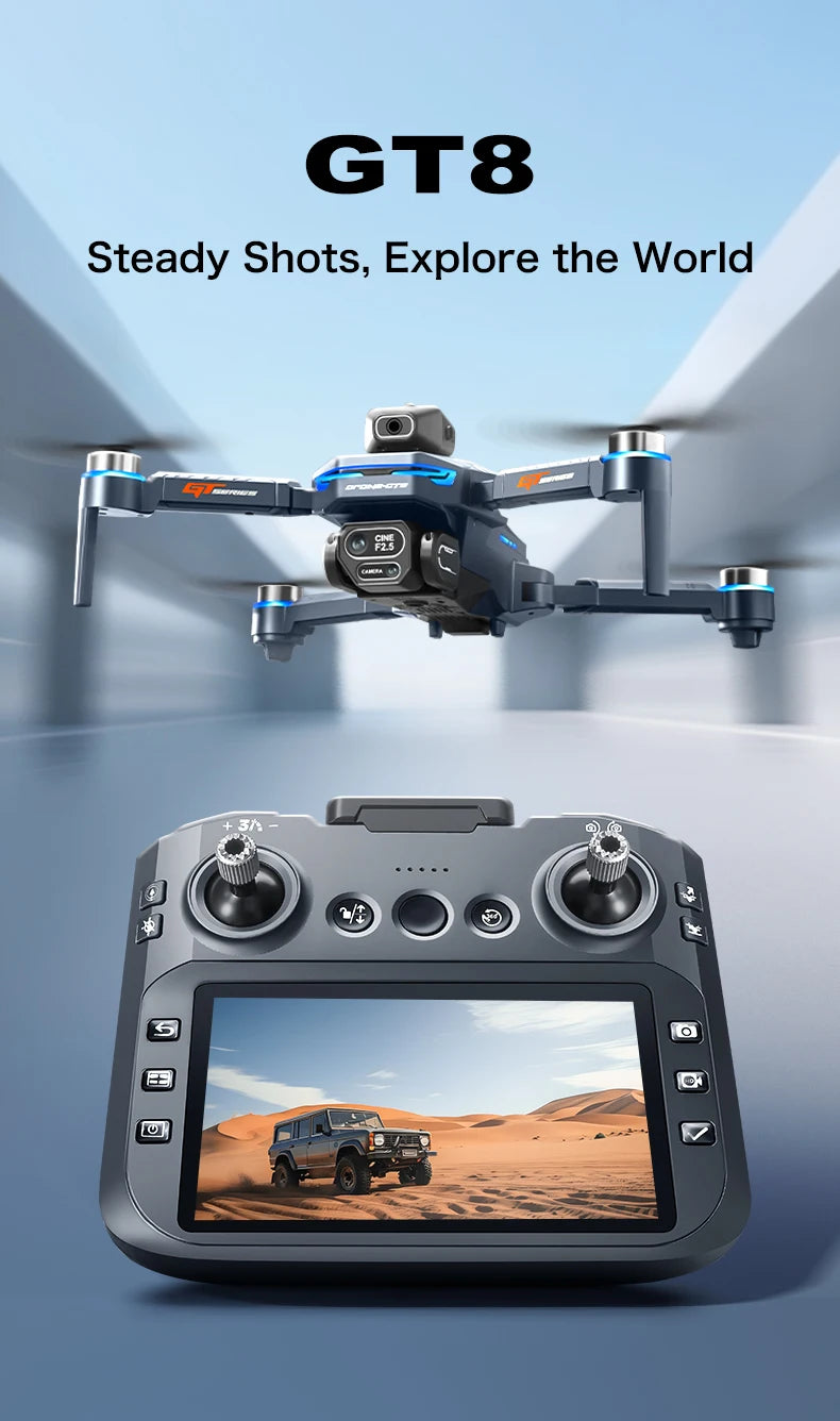 2025 Nuevo GT8 Drone GPS 8K Profesional HD 360 ° Cámaras duales 5G WIFI motores sin escobillas evitación de obstáculos juguetes de cuadricóptero plegables