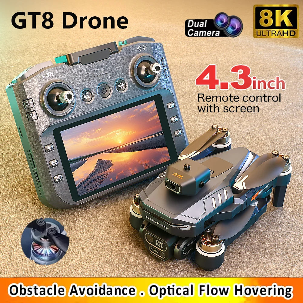 2025 Nuevo GT8 Drone GPS 8K Profesional HD 360 ° Cámaras duales 5G WIFI motores sin escobillas evitación de obstáculos juguetes de cuadricóptero plegables