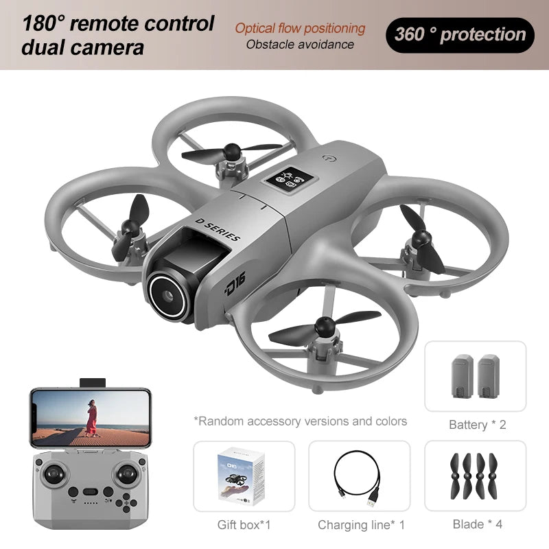 Mini Dron D16 con cámara HD 4K, Dron pequeño de bolsillo, Dron aéreo Vlog para niños principiantes