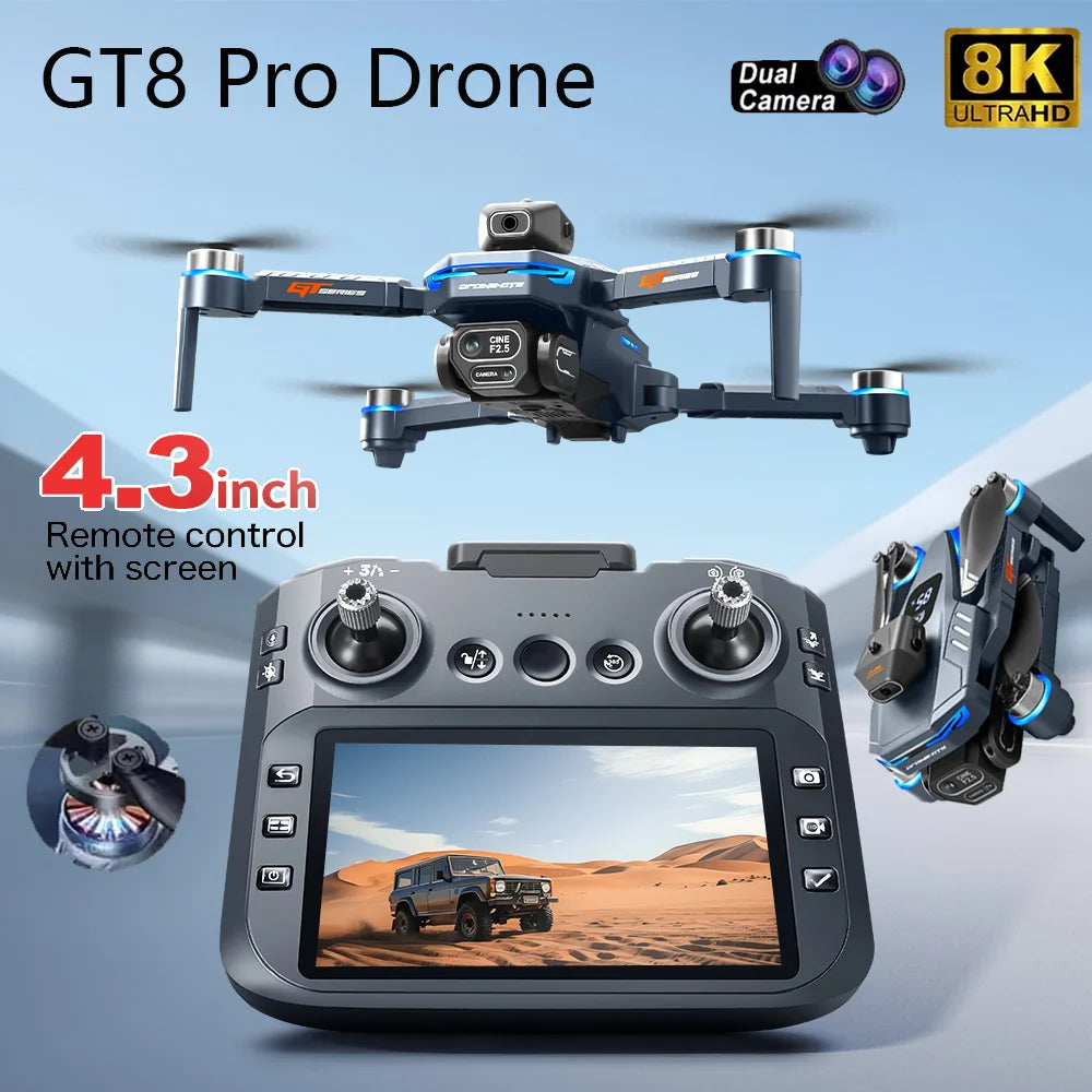 2025 Nuevo GT8 Drone GPS 8K Profesional HD 360 ° Cámaras duales 5G WIFI motores sin escobillas evitación de obstáculos juguetes de cuadricóptero plegables