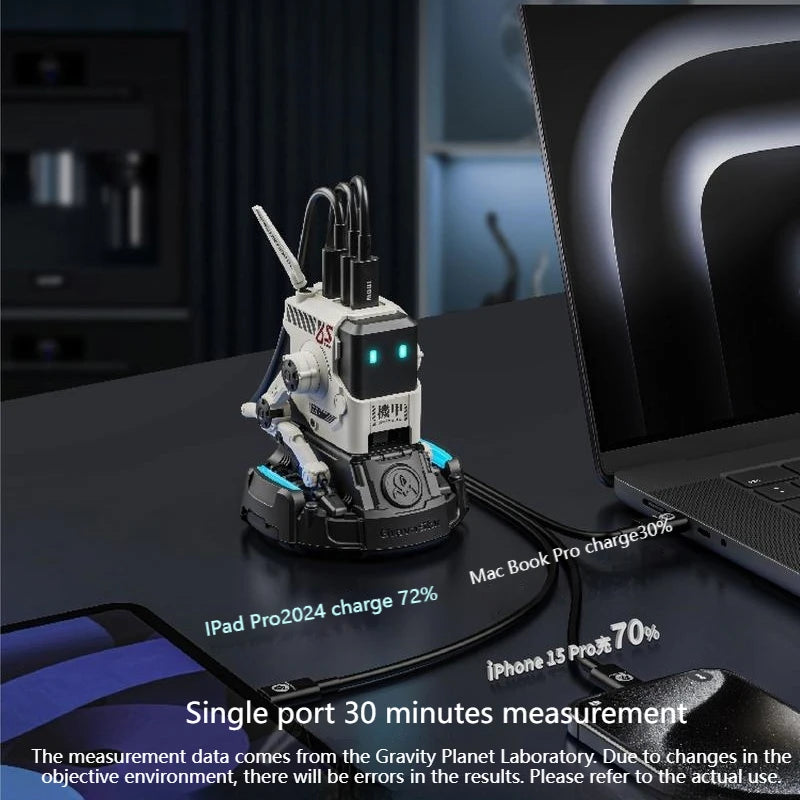 Cargador rápido GaN de tres puertos de 65W, apariencia mecánica, USB-C, protección de carga de USB-A, adecuado para QC PD, iPhone, tableta, carga de ordenador portátil