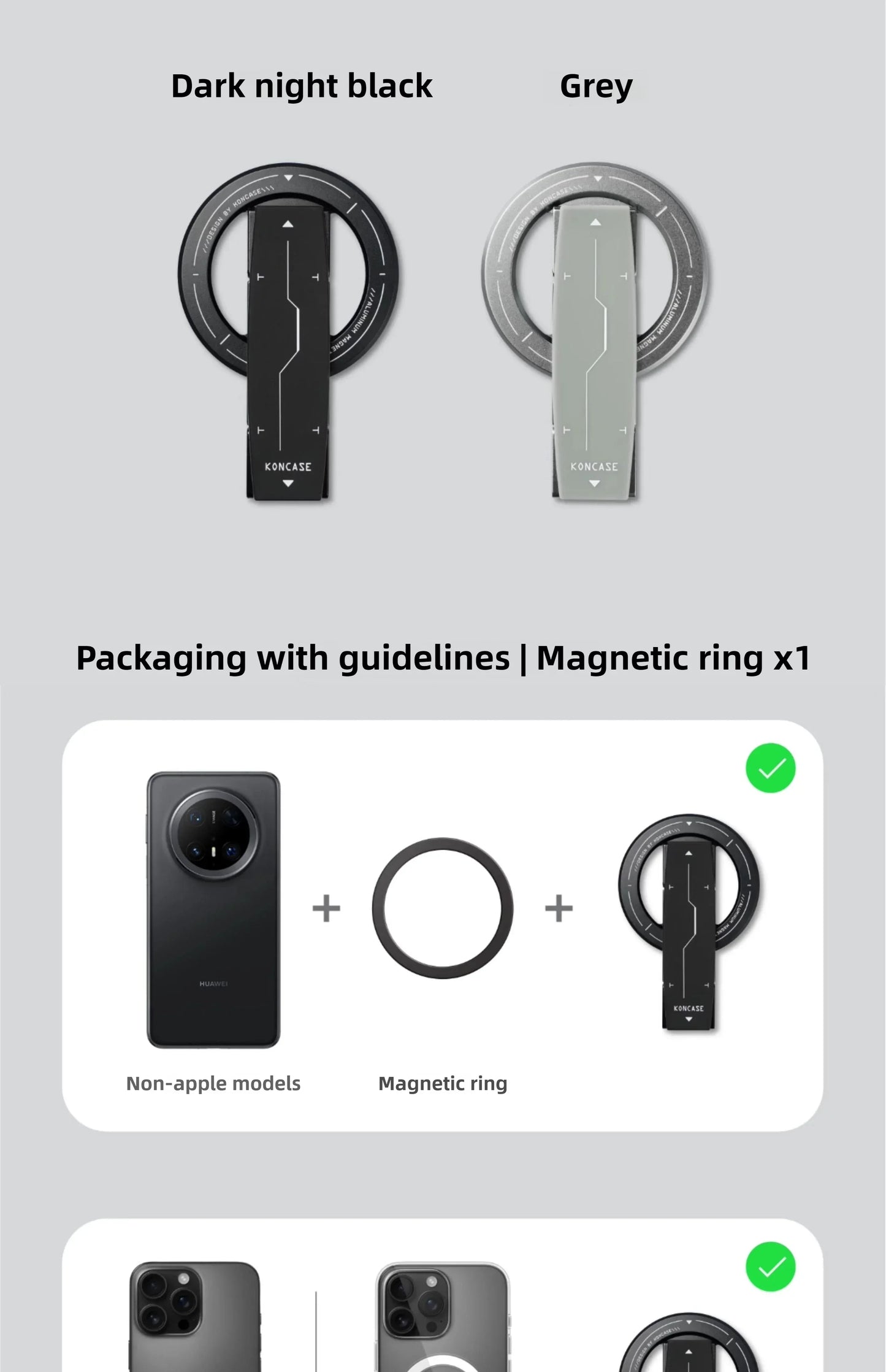 Soporte magnético para teléfono KONCASE 2 en 1 MagSafe 360 ° Accesorio para teléfono con soporte ajustable multifuncional de aleación de aluminio ultrafino