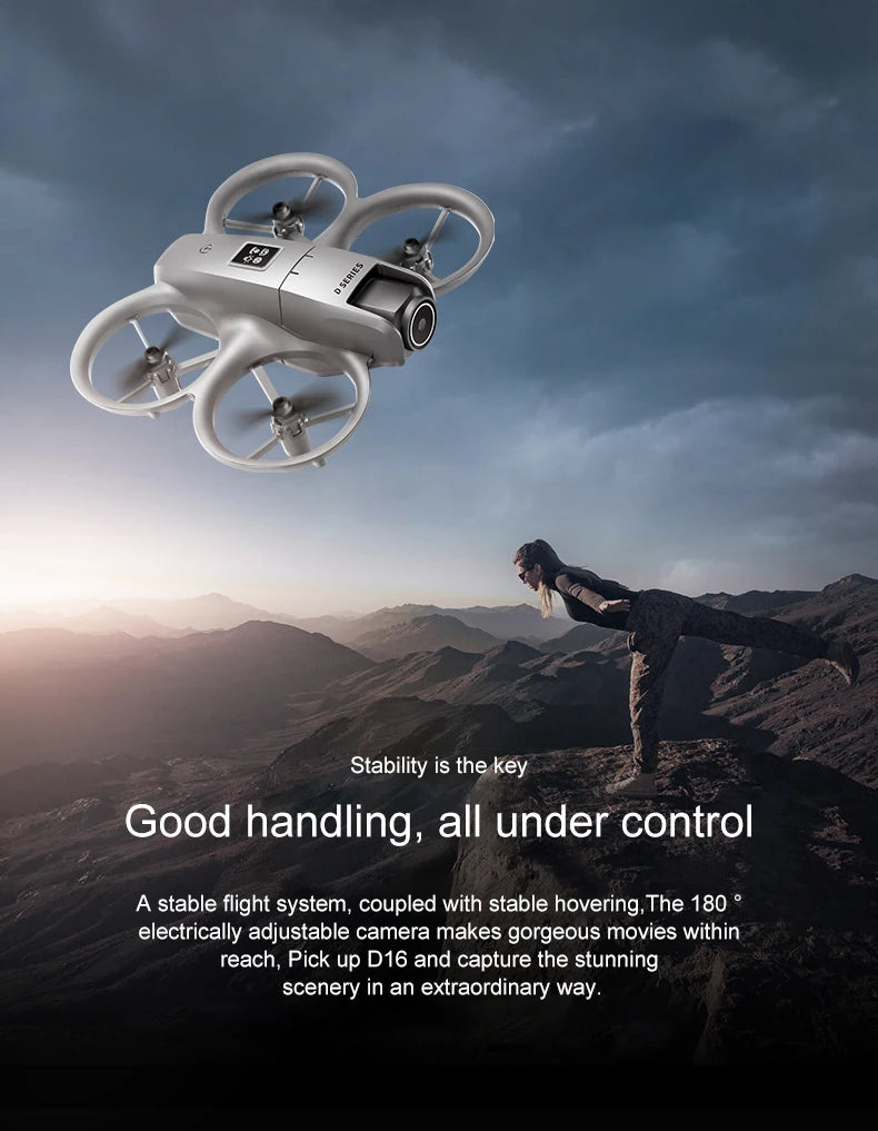 Mini Dron D16 con cámara HD 4K, Dron pequeño de bolsillo, Dron aéreo Vlog para niños principiantes