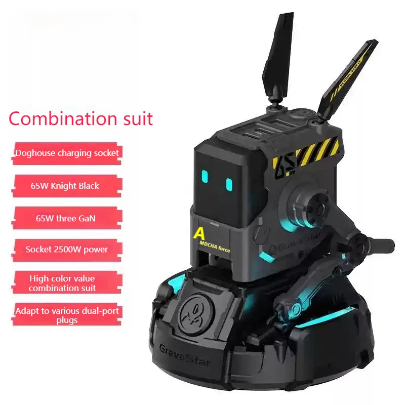 Cargador rápido GaN de tres puertos de 65W, apariencia mecánica, USB-C, protección de carga de USB-A, adecuado para QC PD, iPhone, tableta, carga de ordenador portátil