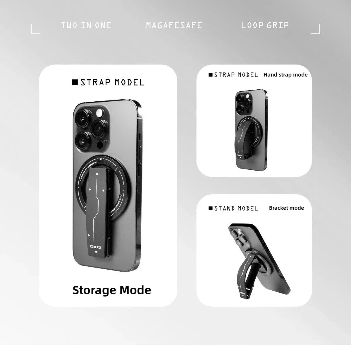 Soporte magnético para teléfono KONCASE 2 en 1 MagSafe 360 ° Accesorio para teléfono con soporte ajustable multifuncional de aleación de aluminio ultrafino