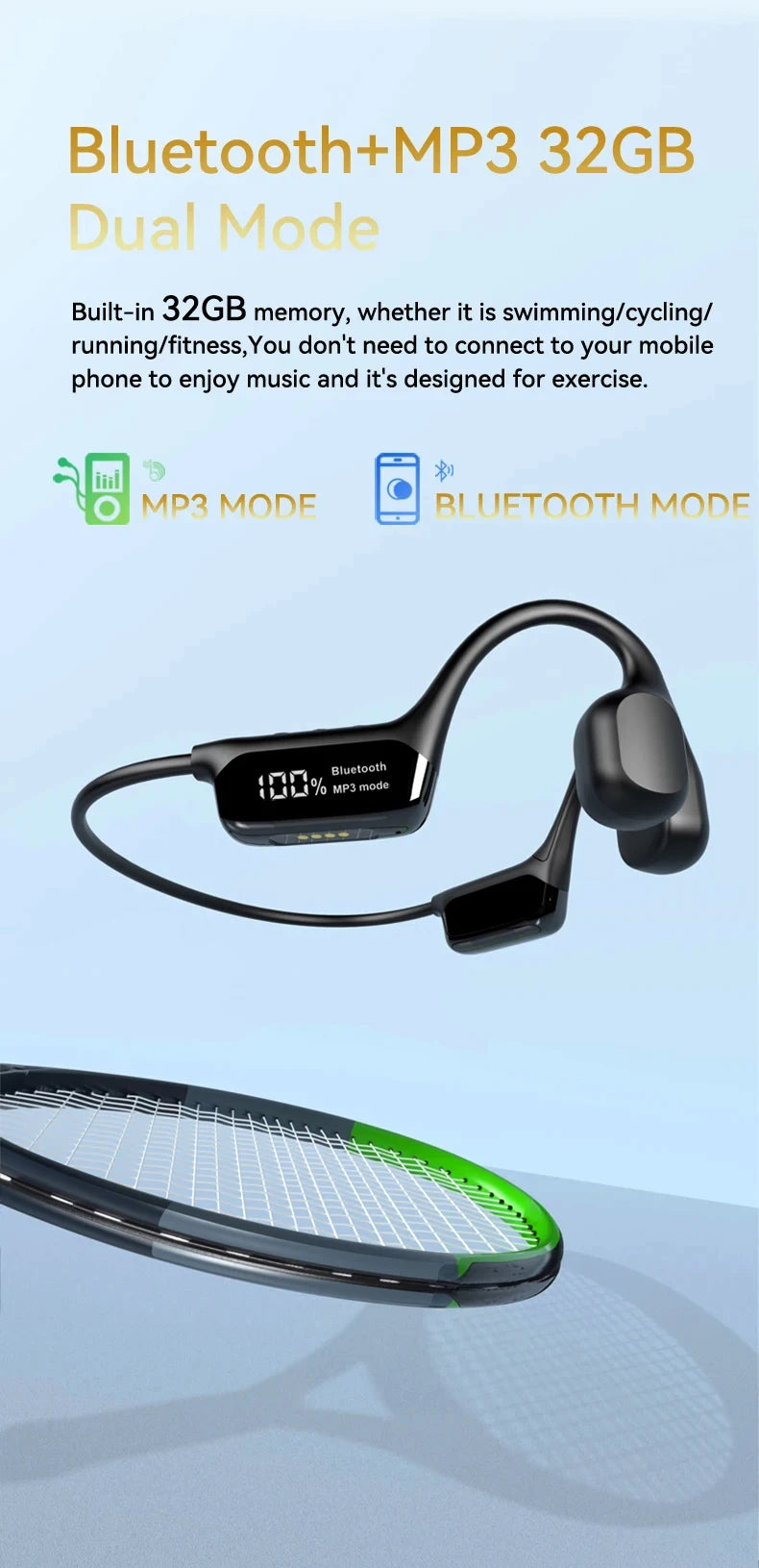 Xiaomi-auriculares de conducción ósea, inalámbricos por Bluetooth 5,4, deportivos, IPX8, resistentes al agua, para nadar, con reproductor MP3 de 32G RAM