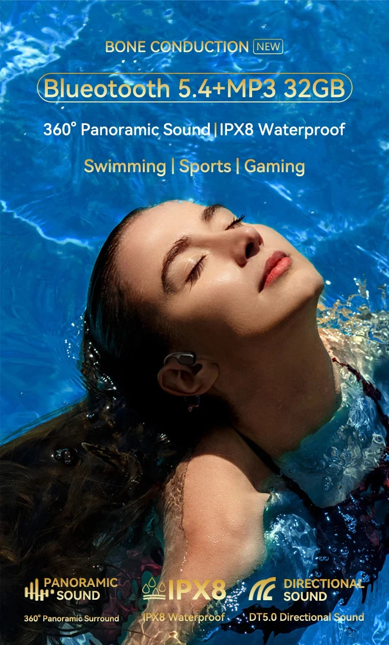 Xiaomi-auriculares de conducción ósea, inalámbricos por Bluetooth 5,4, deportivos, IPX8, resistentes al agua, para nadar, con reproductor MP3 de 32G RAM