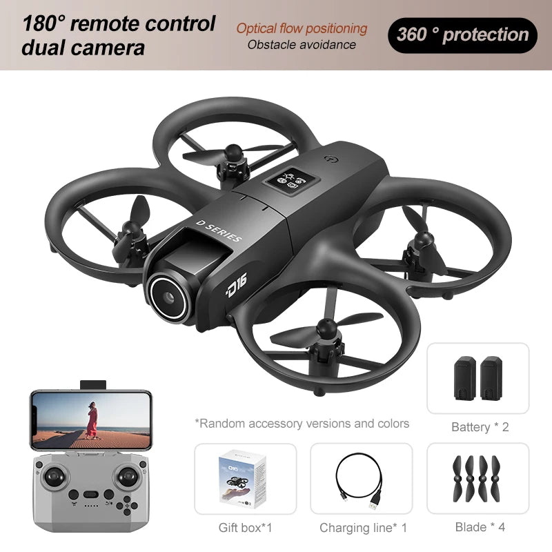 Mini Dron D16 con cámara HD 4K, Dron pequeño de bolsillo, Dron aéreo Vlog para niños principiantes