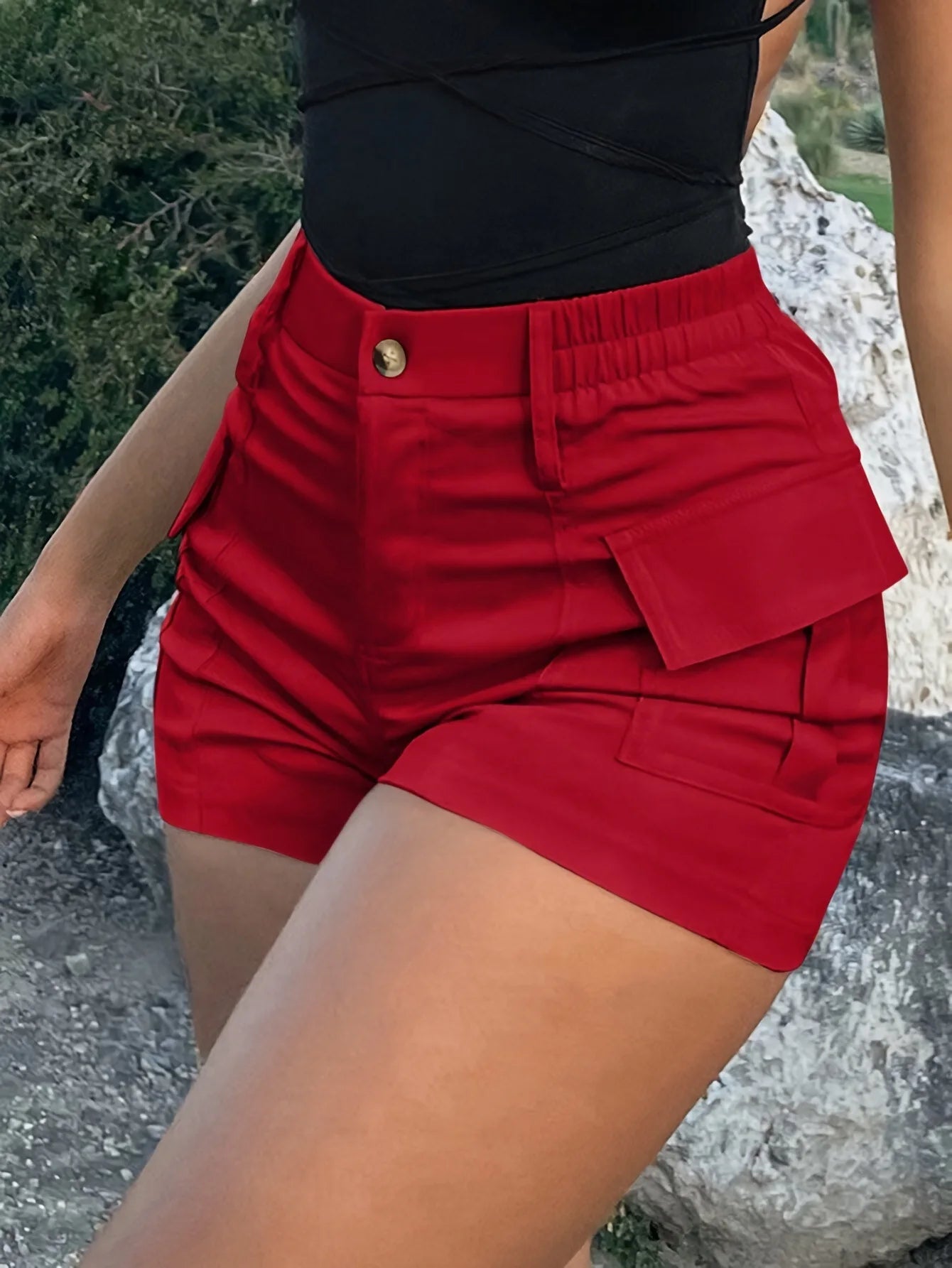 Pantalones cortos informales para mujer, ropa de calle con botones de cintura alta, pantalones cortos Cargo con bolsillo Y2K, primavera 2025