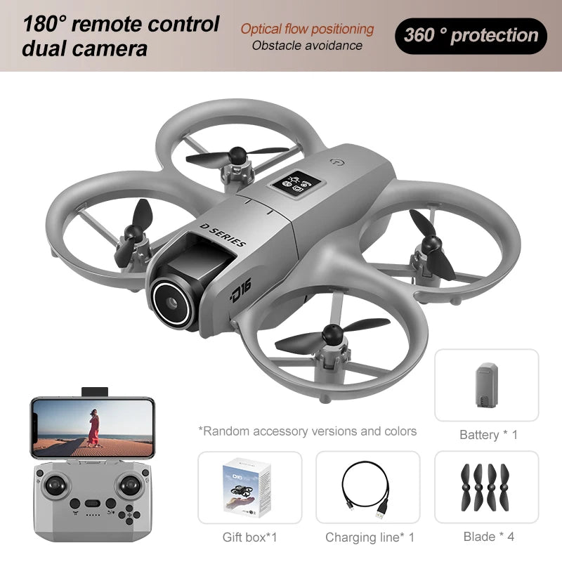 Mini Dron D16 con cámara HD 4K, Dron pequeño de bolsillo, Dron aéreo Vlog para niños principiantes