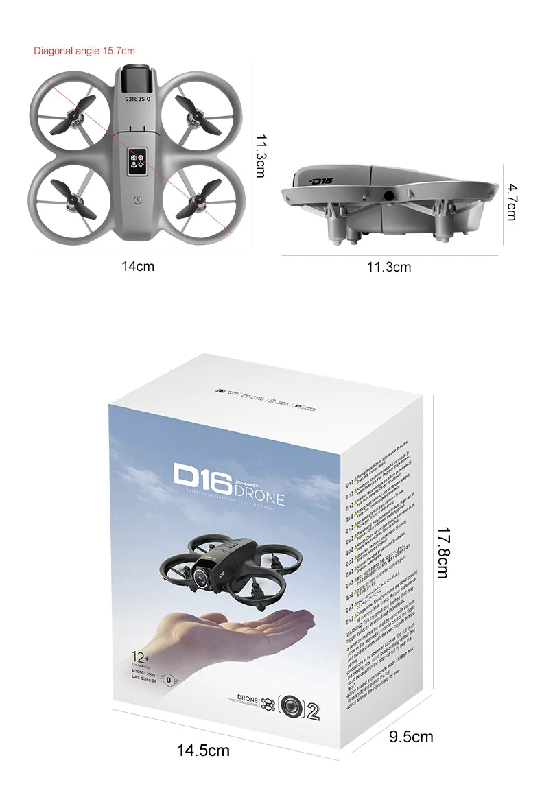Mini Dron D16 con cámara HD 4K, Dron pequeño de bolsillo, Dron aéreo Vlog para niños principiantes