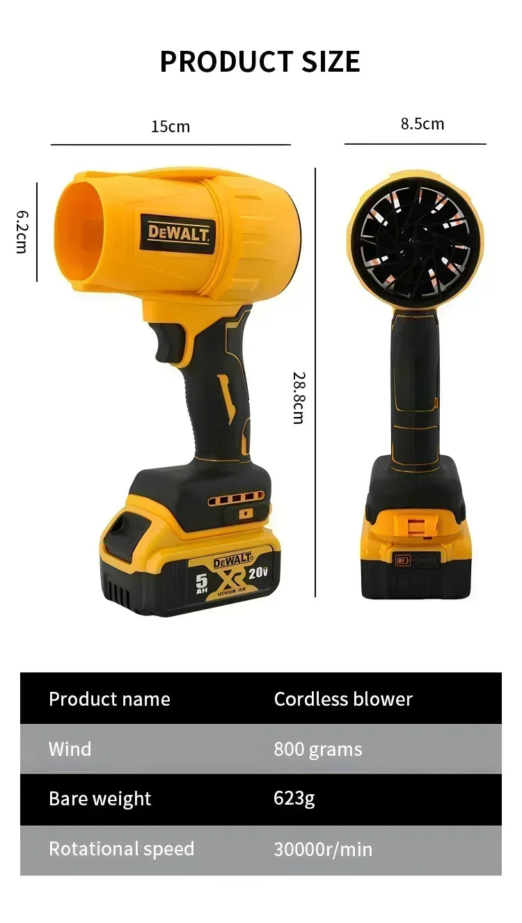 Dewalt-secador de pelo con cepillo de 30000RPM, ventilador Turbo inalámbrico, ventilador violento de mano, herramienta de eliminación de polvo recargable de 20V