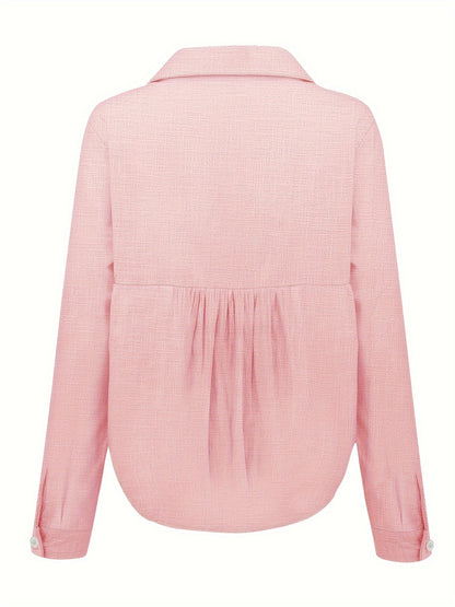 Camisa de lino de manga larga, camisa casual con botones para primavera y otoño, ropa de mujer