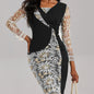 3/4 Vestido de manga con cuello en V, elegante vestido midi ajustado de cintura delgada, ropa de mujer