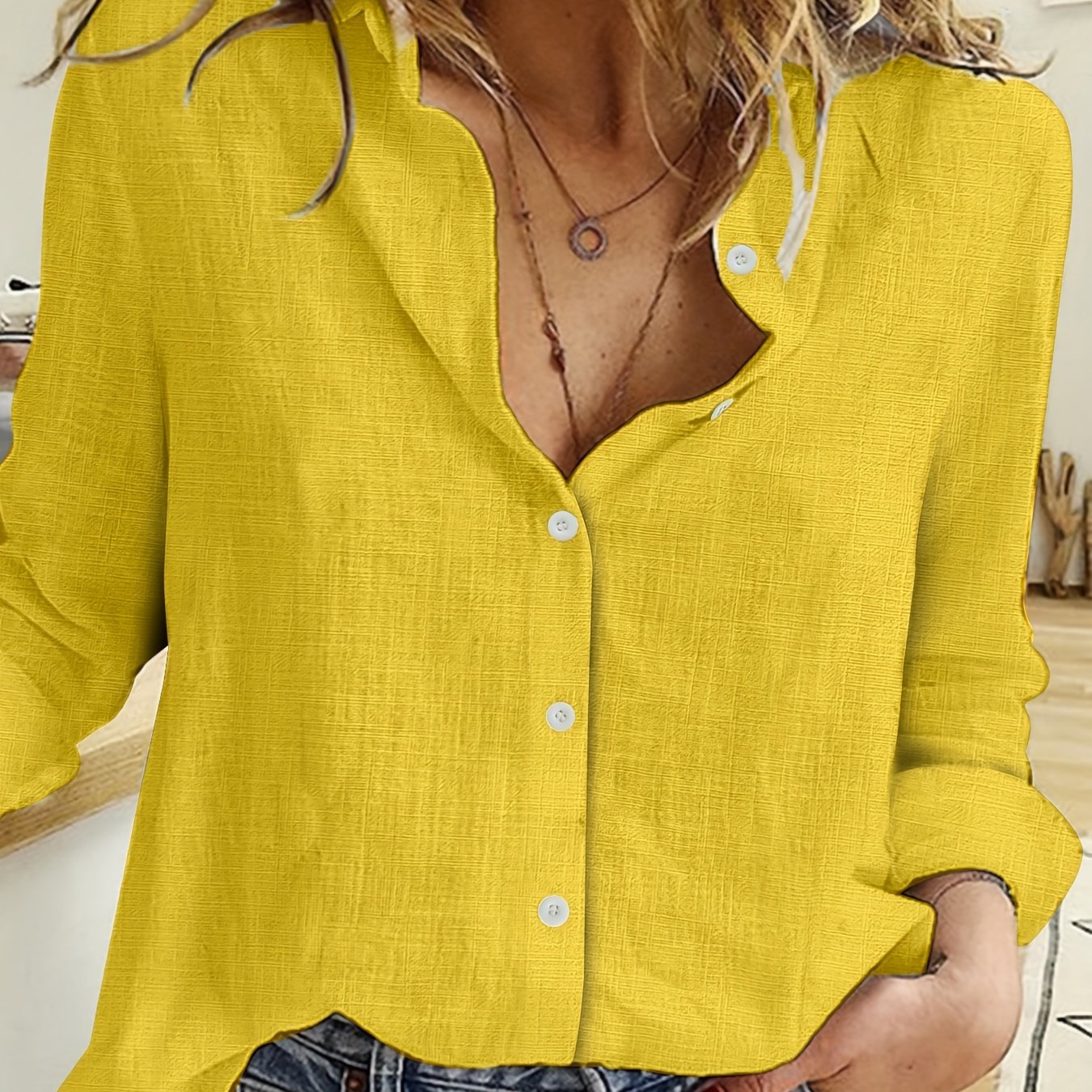 Camisa de lino de manga larga, camisa casual con botones para primavera y otoño, ropa de mujer
