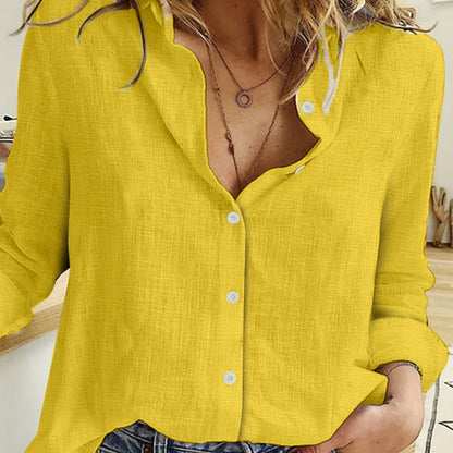 Camisa de lino de manga larga, camisa casual con botones para primavera y otoño, ropa de mujer