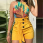 Y2K Pantalones cortos con botones lisos en la parte delantera, pantalones cortos de cintura alta para playa y verano, ropa para mujer