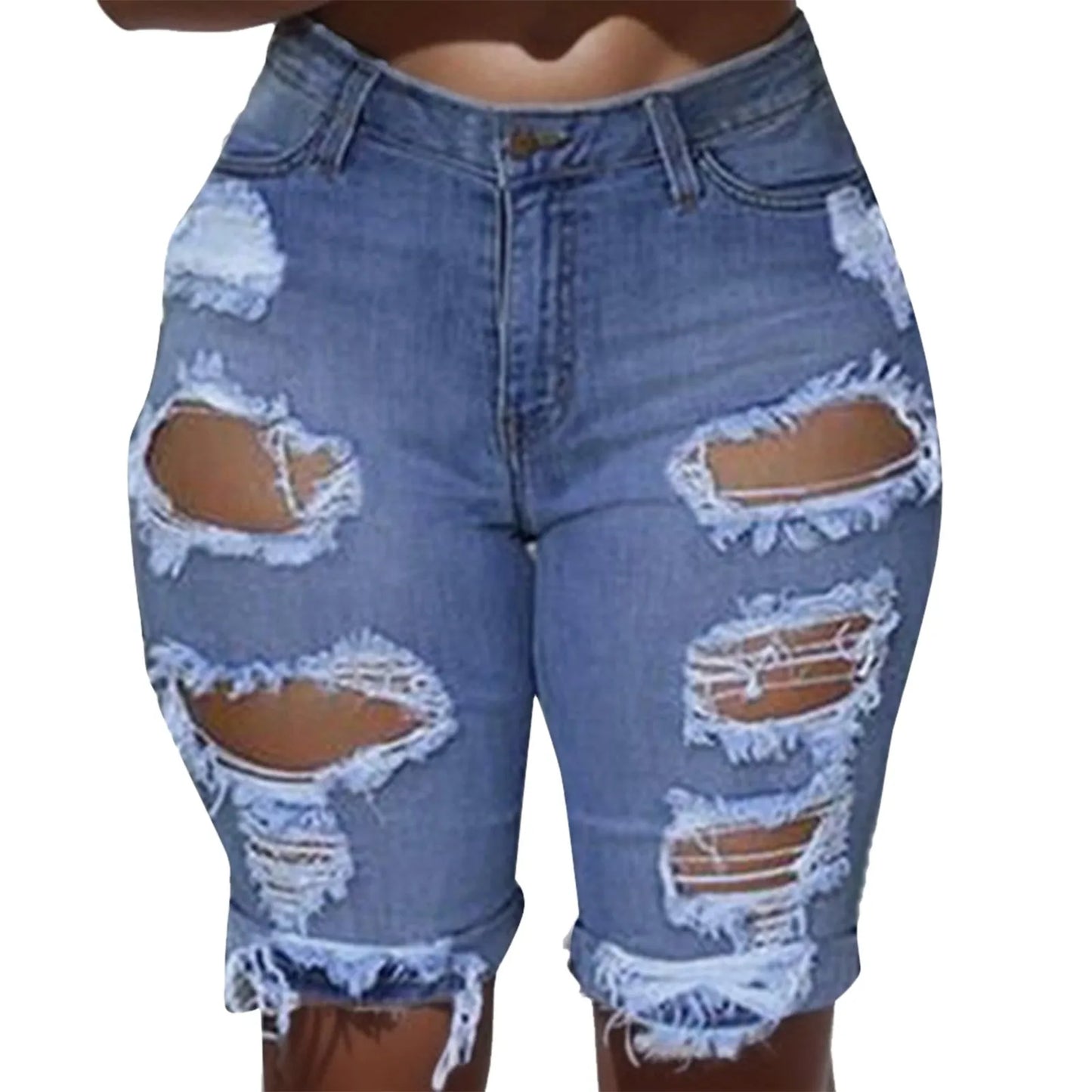 Pantalones cortos de mezclilla de cintura alta para mujer, pantalones cortos elásticos de cadera envueltos con borde crudo, pantalones vaqueros rasgados Retro, ropa de calle sólida, verano, caliente