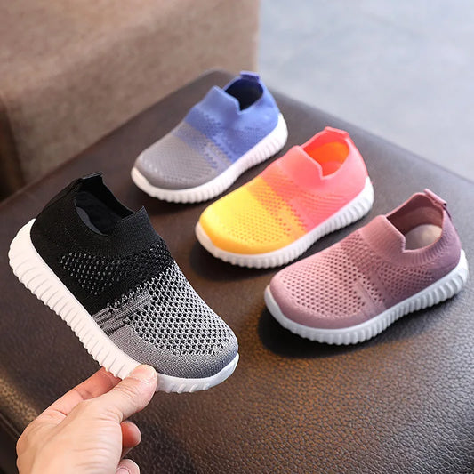 Primavera y otoño, zapatos para niños con bloques de Color, zapatos transpirables para estudiantes, zapatos casuales de moda para niños y niñas, zapatos Flyknit