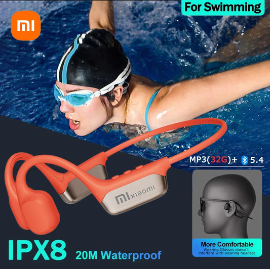 Xiaomi-auriculares de conducción ósea, inalámbricos por Bluetooth 5,4, deportivos, IPX8, resistentes al agua, para nadar, con reproductor MP3 de 32G RAM