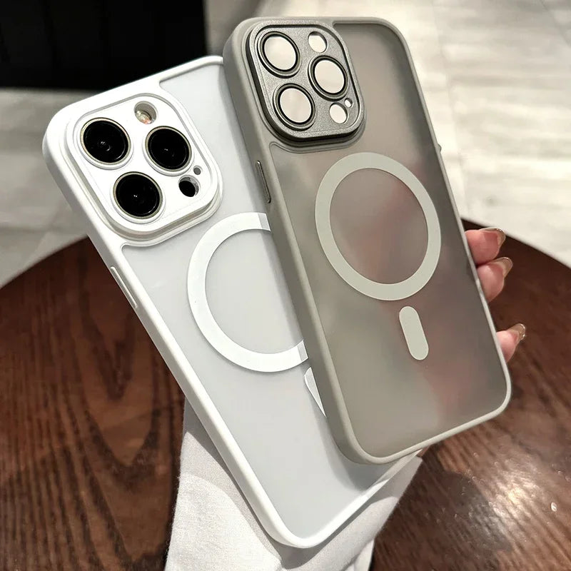 Funda para iPhone 16 15 14 13 12 11 Pro Max 16 Plus transparente para protección de lente magnética Magsafe cubierta esmerilada mate