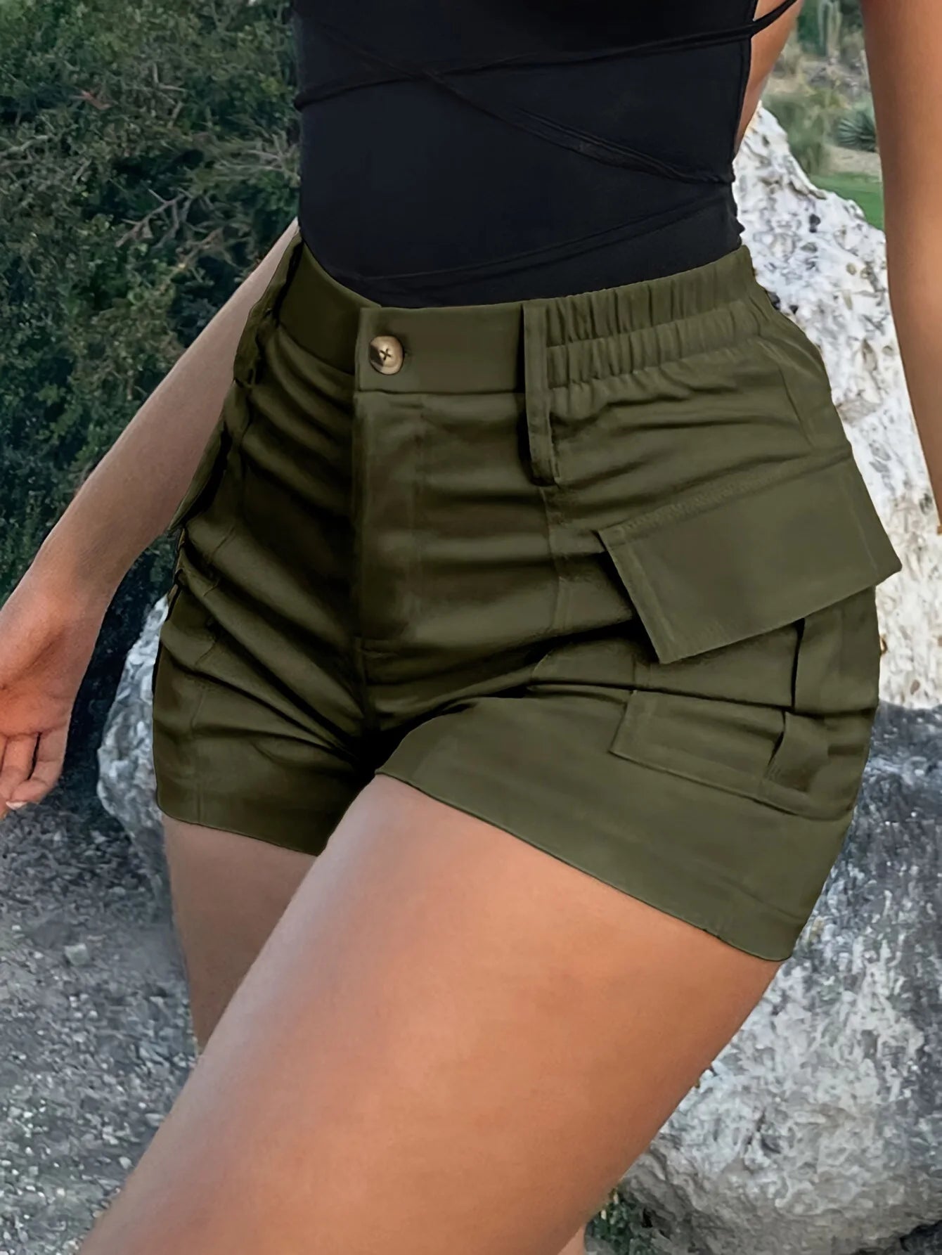 Pantalones cortos informales para mujer, ropa de calle con botones de cintura alta, pantalones cortos Cargo con bolsillo Y2K, primavera 2025