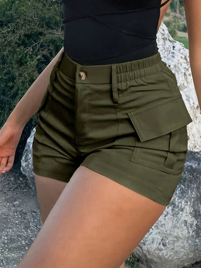 Pantalones cortos informales para mujer, ropa de calle con botones de cintura alta, pantalones cortos Cargo con bolsillo Y2K, primavera 2025