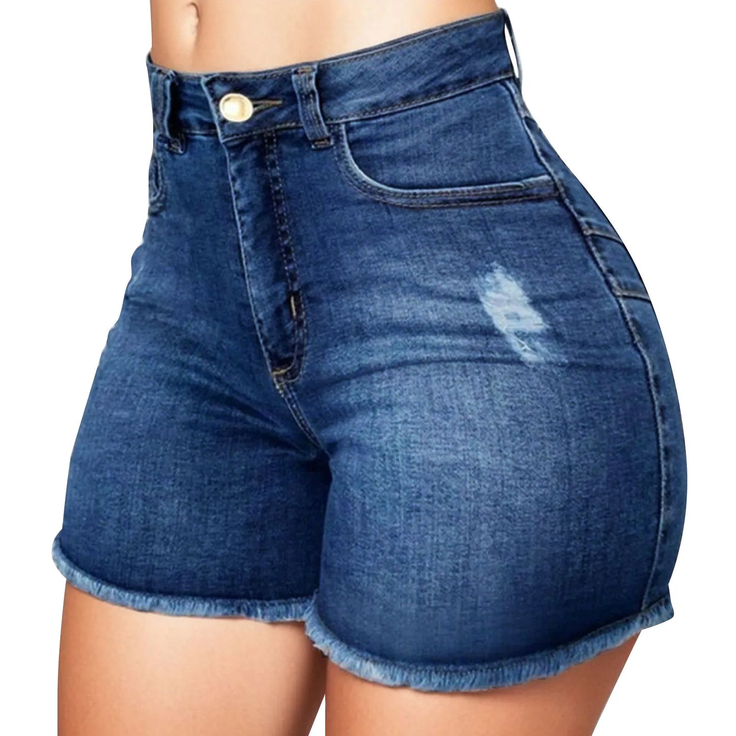 Pantalones cortos de mezclilla de cintura alta para mujer, pantalones cortos elásticos de cadera envueltos con borde crudo, pantalones vaqueros rasgados Retro, ropa de calle sólida, verano, caliente