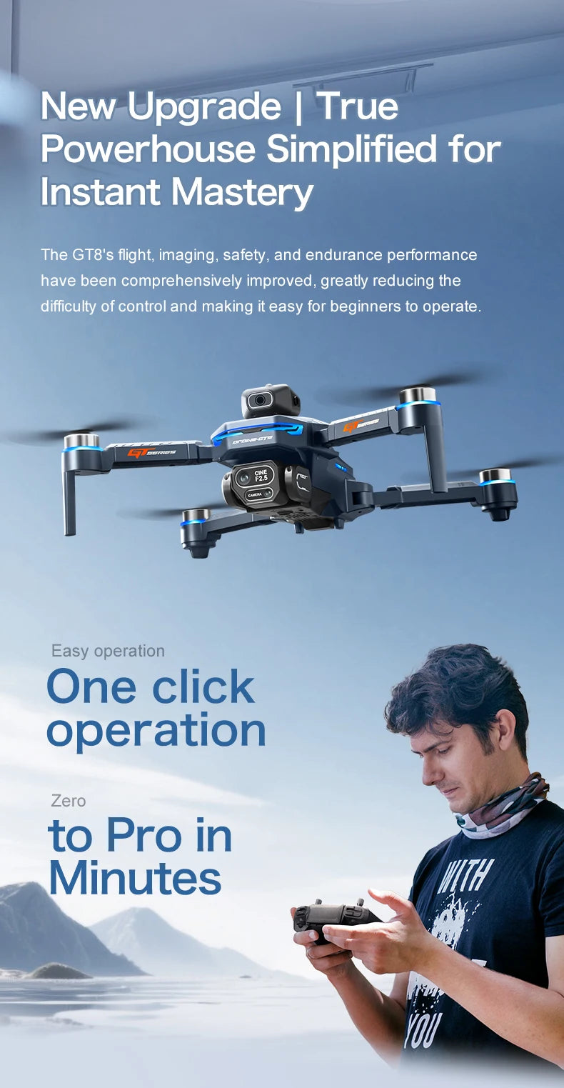 2025 Nuevo GT8 Drone GPS 8K Profesional HD 360 °   Cámaras duales 5G WIFI motores sin escobillas evitación de obstáculos juguetes de cuadricóptero plegables