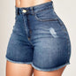 Pantalones cortos de mezclilla de cintura alta para mujer, pantalones cortos elásticos de cadera envueltos con borde crudo, pantalones vaqueros rasgados Retro, ropa de calle sólida, verano, caliente