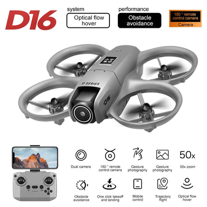 2025 D16 Mini Drone Cámara HD 4K 1080P 180 °   Lente Dron profesional para evitar obstáculos flujo óptico FPV Dron RC Quadcopter juguetes