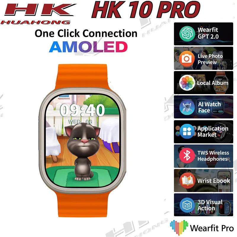 HK10PRO Chat GPT AMOLED 45mm NFC brújula BT llamada tacto suave ritmo cardíaco Smartwatch hombres mujeres