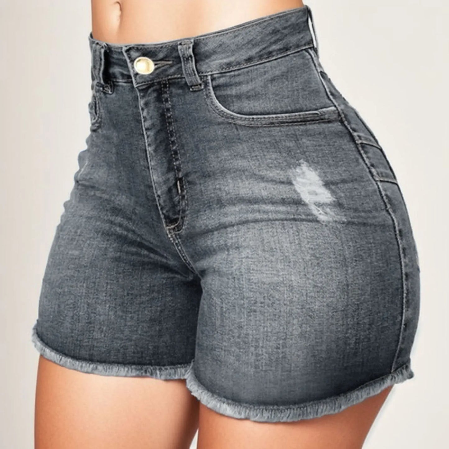 Pantalones cortos de mezclilla de cintura alta para mujer, pantalones cortos elásticos de cadera envueltos con borde crudo, pantalones vaqueros rasgados Retro, ropa de calle sólida, verano, caliente
