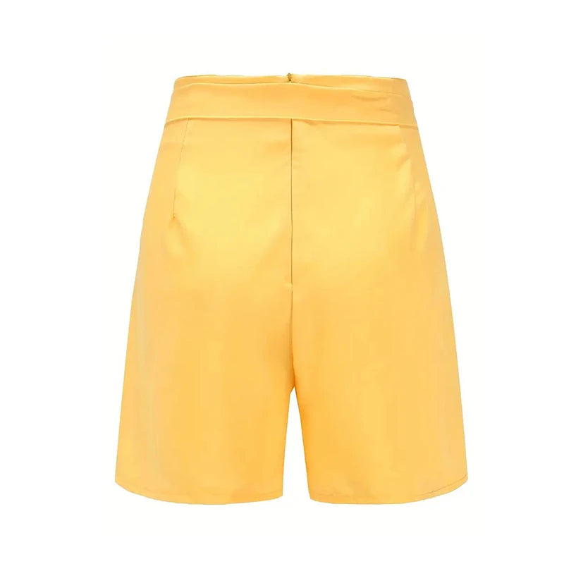 Y2K Pantalones cortos con botones lisos en la parte delantera, pantalones cortos de cintura alta para playa y verano, ropa para mujer