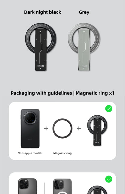 Soporte magnético para teléfono KONCASE 2 en 1 MagSafe 360 °   Accesorio para teléfono con soporte ajustable multifuncional de aleación de aluminio ultrafino