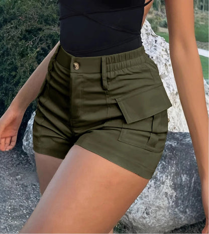 Pantalones cortos informales para mujer, ropa de calle con botones de cintura alta, pantalones cortos Cargo con bolsillo Y2K, primavera 2025