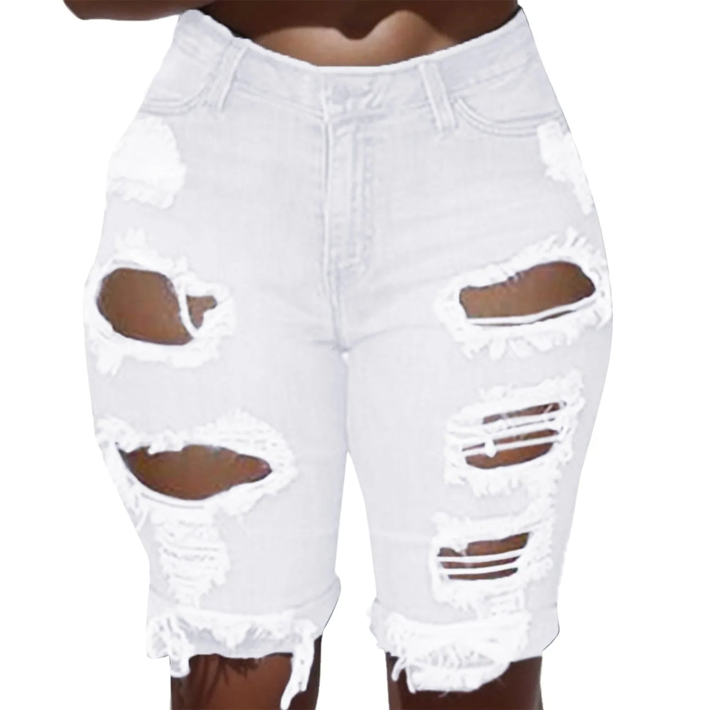 Pantalones cortos de mezclilla de cintura alta para mujer, pantalones cortos elásticos de cadera envueltos con borde crudo, pantalones vaqueros rasgados Retro, ropa de calle sólida, verano, caliente