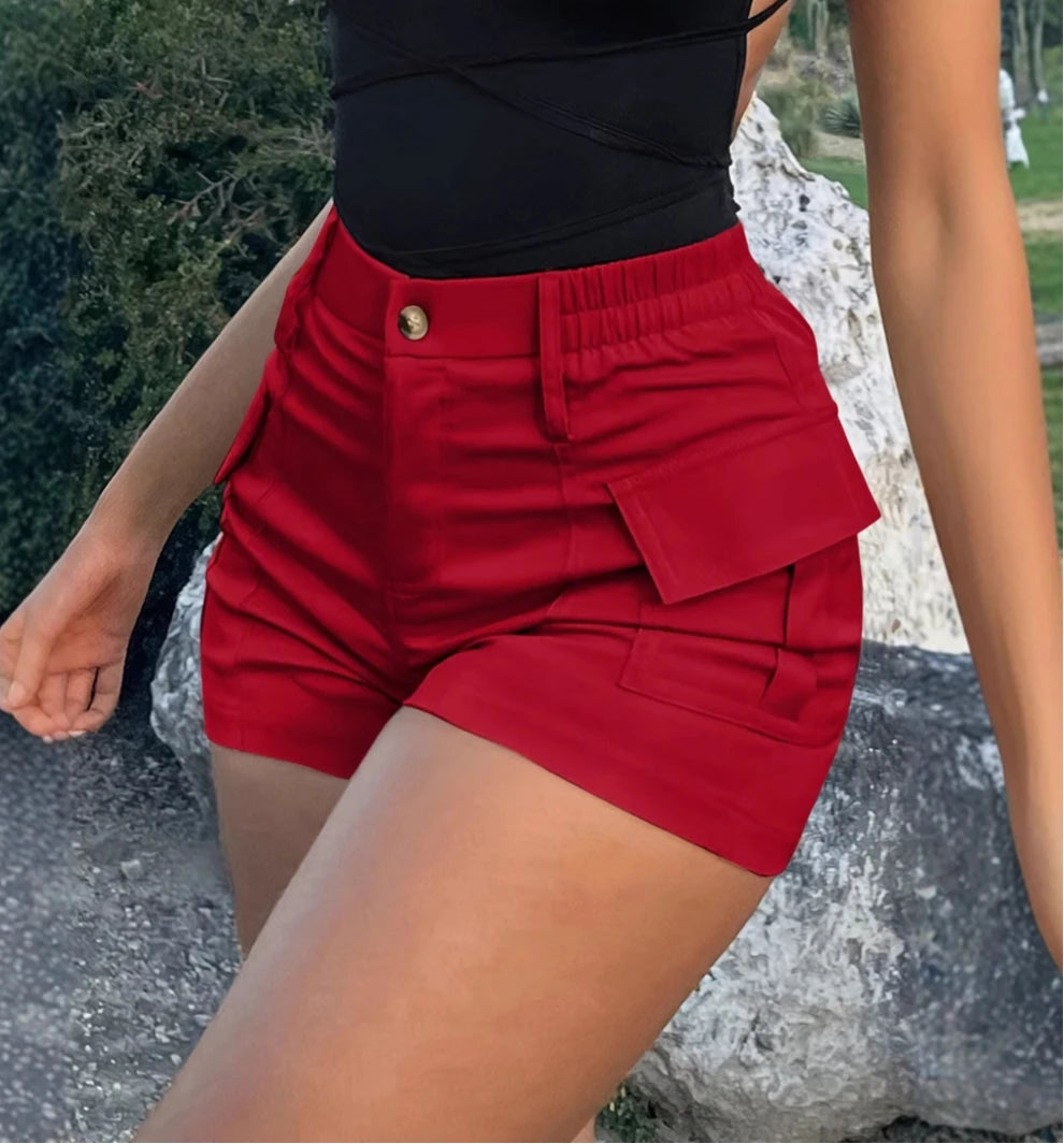 Pantalones cortos informales para mujer, ropa de calle con botones de cintura alta, pantalones cortos Cargo con bolsillo Y2K, primavera 2025
