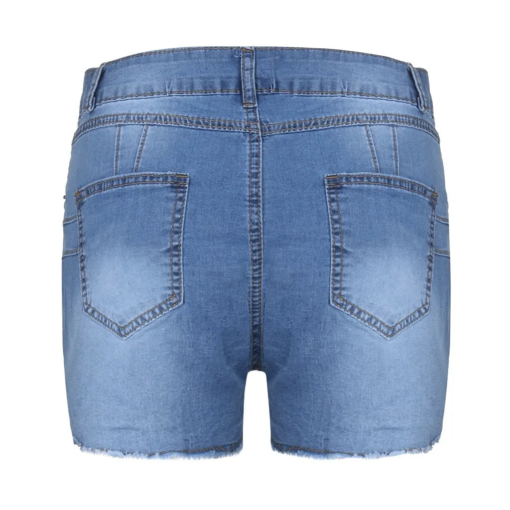 Pantalones cortos de mezclilla de cintura alta para mujer, pantalones cortos elásticos de cadera envueltos con borde crudo, pantalones vaqueros rasgados Retro, ropa de calle sólida, verano, caliente
