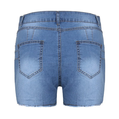 Pantalones cortos de mezclilla de cintura alta para mujer, pantalones cortos elásticos de cadera envueltos con borde crudo, pantalones vaqueros rasgados Retro, ropa de calle sólida, verano, caliente