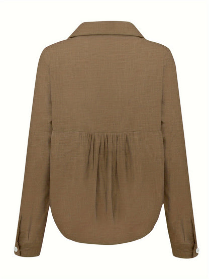 Camisa de lino de manga larga, camisa casual con botones para primavera y otoño, ropa de mujer